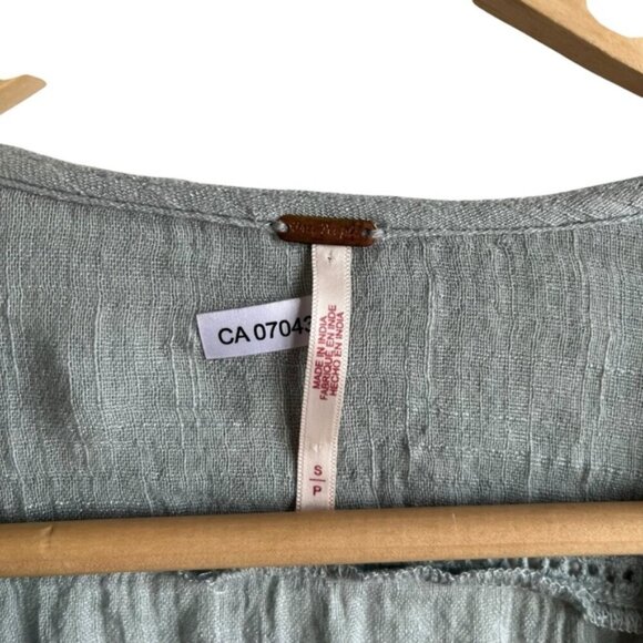 Free People Boho Button-Down Blouse Size Small Green Flowy - Picture 6 of 11